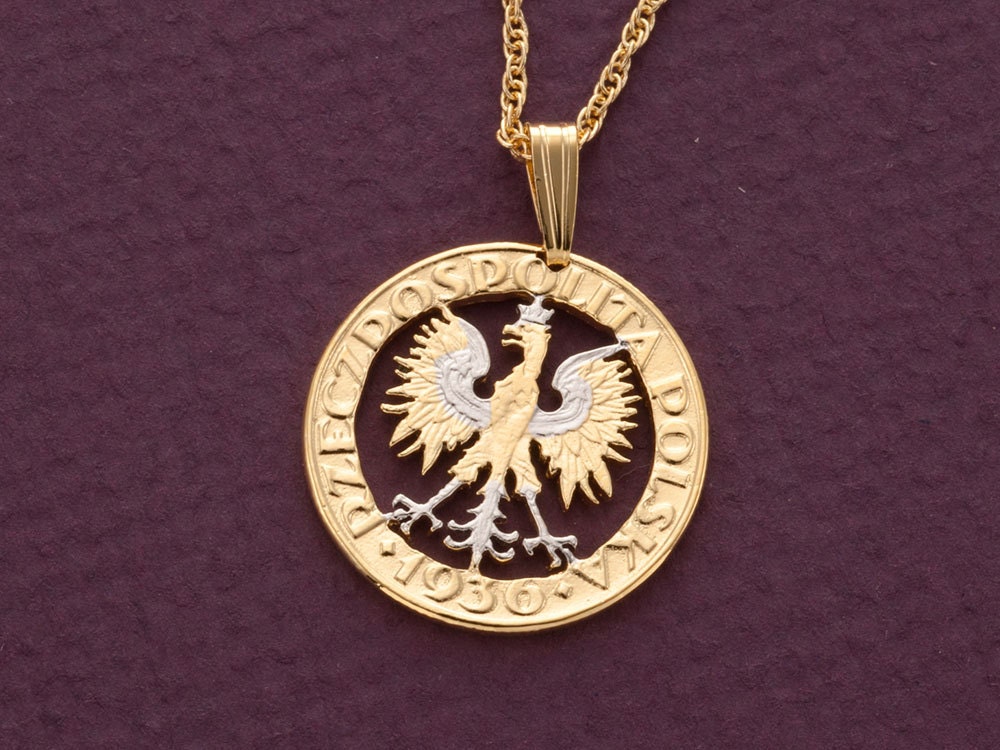 Polish Eagle Pendant and Necklace Poland Two Zlotch Coin Hand