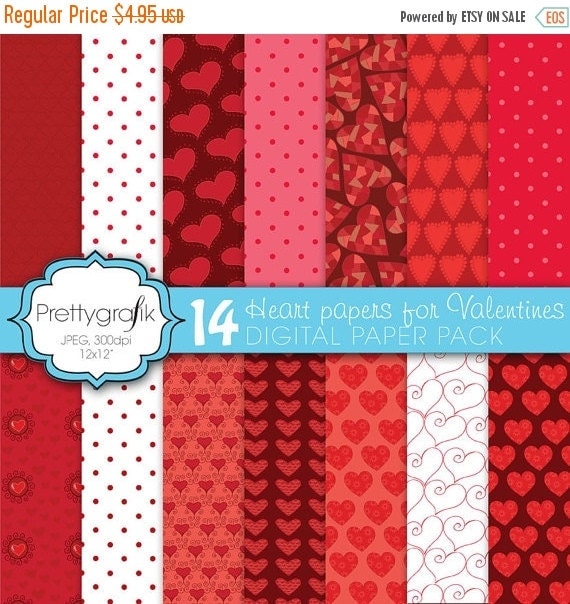 80% OFF SALE 14 valentine heart digital paper, commercial use, scrapbook papers, background - PS589 Il_570xn