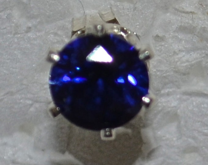 Man's Blue Sapphire Stud, 5mm Round, Simulated, Set in Sterling Silver E1000M
