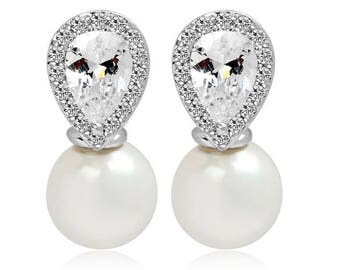 Pearl Stud Earrings with Water Drop earrings Prom Bridal Wedding Gauges tunnels Plugs 8g 6g 4g 2g 3mm 4mm 5mm 6mm