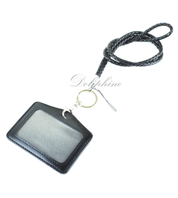 Durable PU Leather Braid Necklace Lanyard with ID badge holder, 1 ID Window and 1 Card Slot