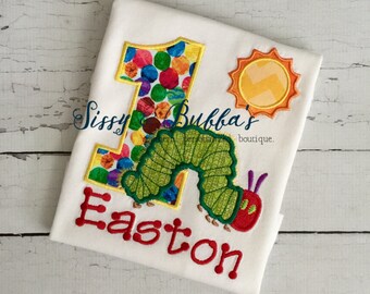 Monogrammed Very Hungry Caterpillar Appliqué Shirt, birthday, Eric Carle, personalized, monogram, matching bow, boy, girl