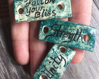 Bracelet Bars - Unity Follow Your Bliss Strength Message - Ceramic Boho Connectors - Turquoise Jewelry Components - DIY Jewelry Design
