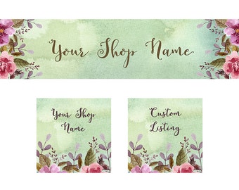 Etsy Cover Photo Set, Shop Icon, Custom Listing Image, Spring Watercolor, INSTANT DOWNLOAD, Stock Shop Banner, Floral or Craft shops DIY