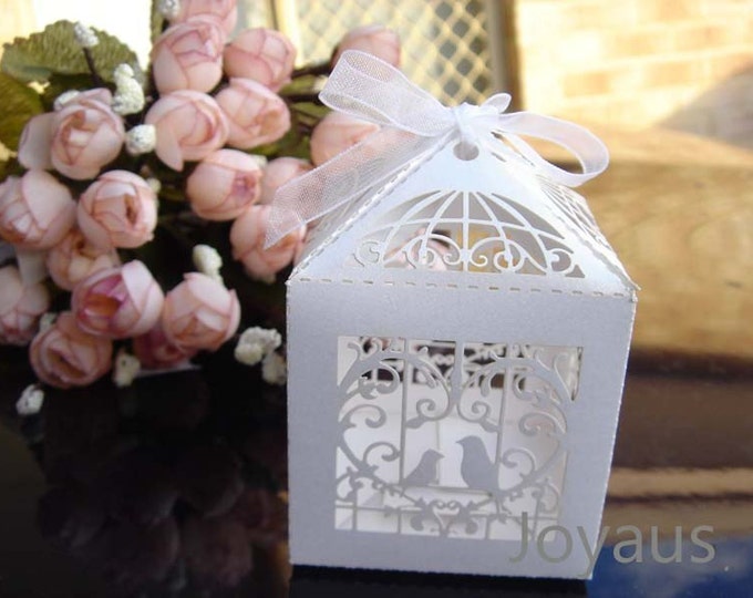 Featured listing image: 50x White Bird Cage Bomboniere Favour Boxes - Wedding & Party Gift Box