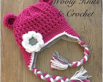 MADE TO ORDER, Crochet Mona & Othello hat, Choose your accent colors, with or without flower, Newborn to Adult sizes