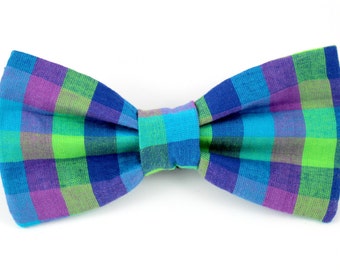 Dog Bow Tie Collar Accessory Sale Blue Purple Green Plaid Ready to Ship "Ruff Lauren"