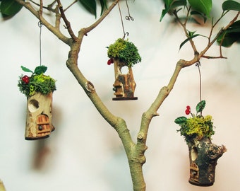 Fairy House ornaments, set of 3 (#9); 1" d. Indoor, outdoor, Fairy Garden, Tree ornaments