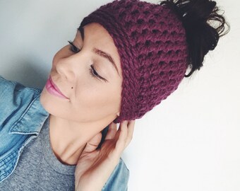 Bun Hat Bun Beanie Messy Bun Hat Messy Bun Beanie - The Mamido - in Fig