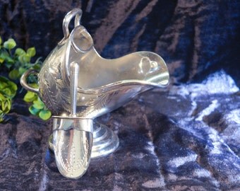 English Silver Plate Sugar Scuttle with Scoop - Hand Engraved Sugar Dish - Vintage Silver Sugar Serving Scuttle - Barker Brothers Silver