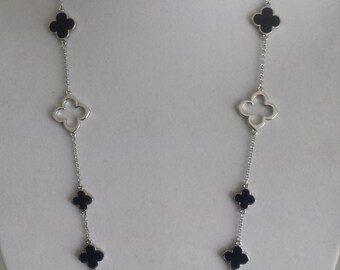 Rhodium Plated Clover Necklaces,36" Long,Black color clover,Silver open clover,four leaf clover,Valentine's Day gift/Mother's day gift