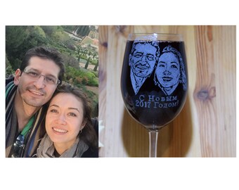 Custom Couple Portrait, Custom Portrait, Couple Portrait, hand engraved Portrait, Love Portrait, Personalize Portrait, Wine Glass, Glass Art