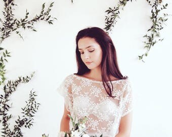 Bridal lace bolero - cover up / crop top - bridal separates - lace, sheer, sz small - ready to wear, bohemian wedding, woodlands wedding