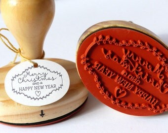 Stamped Merry Christmas and a happy new year oval