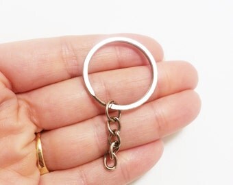 50 Wholesale Silver Key-chains, flat split keyrings, platinum key-chain, supplies, keychain jewelry making supplies