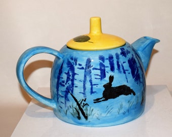 Fox and Hare handpainted Teapot