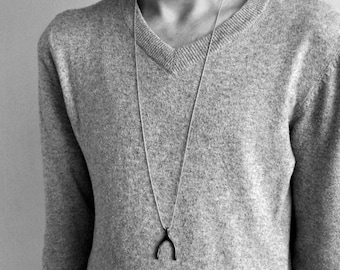 Men's Wishbone Necklace,Pendant, Men's Silver Necklace Pendant, Mens Jewelry Mens Gift