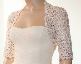 Beige nude crochet shrug/ Wedding bolero shrug//Bolero jacket/Lace shrug/Bridal shoulders cover/Bridesmaids Cover up Bolero