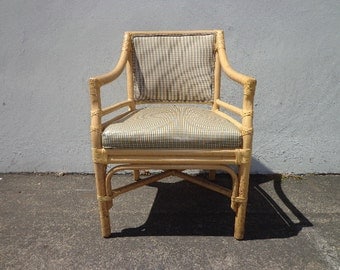 Rattan Armchair Chair Woven Boho Chic Regency Seat Style Coastal Chinese Chippendale Chinoiserie Bamboo Miami Seating Desk Chair Mid Century