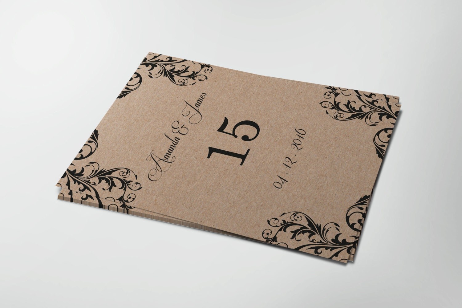 Kraft Paper Wedding Table Numbers Templates Rustic Damask