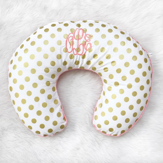 Gold dot boppy cover coral minky dot