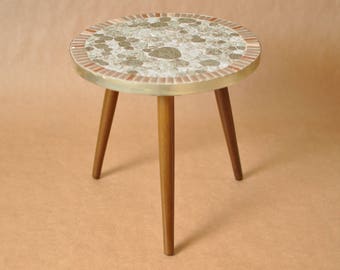 Nierentisch - Mid Century German coffee table - mosaic top - Round tripod table - boomerang table - 1950s - kidney table
