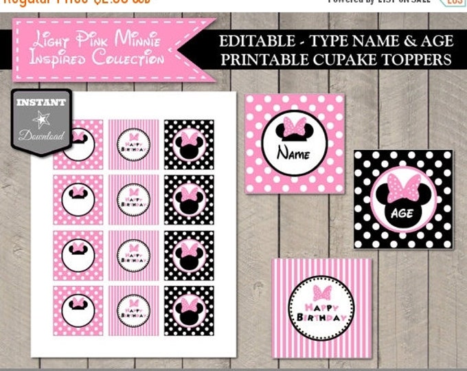 SALE INSTANT DOWNLOAD Editable Light Pink Mouse Printable Cupcake Toppers / You Type Name & Age / Light Pink Mouse Collection / Item #1823