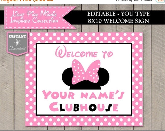 SALE INSTANT DOWNLOAD Editable Light Pink Mouse Printable 8x10 Welcome Party Sign / You Type Name / Light Pink Mouse Collection / Item #1809