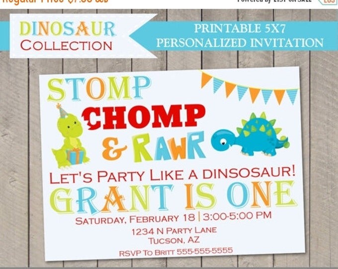 SALE PERSONALIZED Printable Dinosaur 5x7 Birthday Party Invitation / Dinosaur Collection / Item #3202