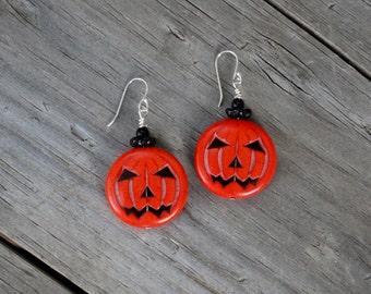Jack-O-Lantern Earring, Halloween Pumpkin Earring, Halloween Accessory, Fall Pumpkin earring, STERLING Silver EARWIRE