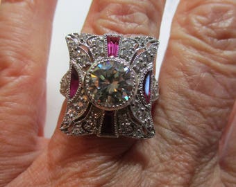 Ladies moissanite 2ct with accents antique style sterling silver outstanding ring