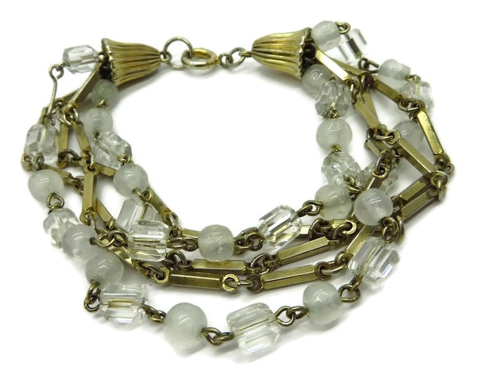 Vintage Beads and Links Bracelet, Clear, Opaque and Goldtone Multistrand Bracelet