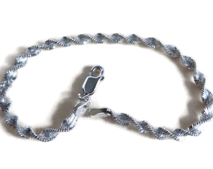 Italian Sterling Silver Bracelet, Vintage Herringbone Twist Bracelet, 7" Length