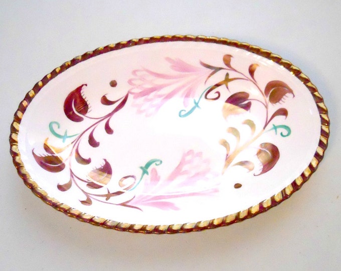 Vintage Gray's Pottery Hand Painted Gold Lustre Oval Plate