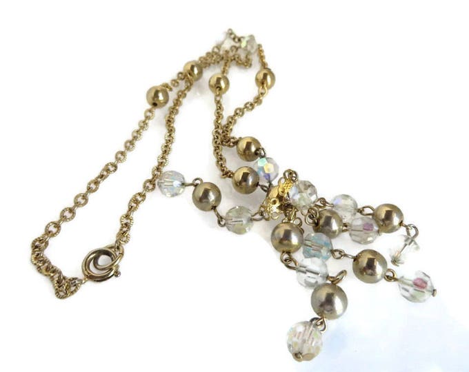 Vintage Chandelier Necklace - Gold Tone Crystal Beaded Chain Necklace, Gift for Her, Gift Boxed