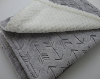 Silver Arrow and Ivory Minky Baby Blanket - Made to Order