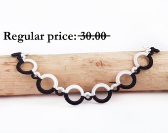 SALE Crochet statement necklace -Modern jewelry Crochet jewelry Black and white jewelry Metal free jewelry Circle necklace Gift for her
