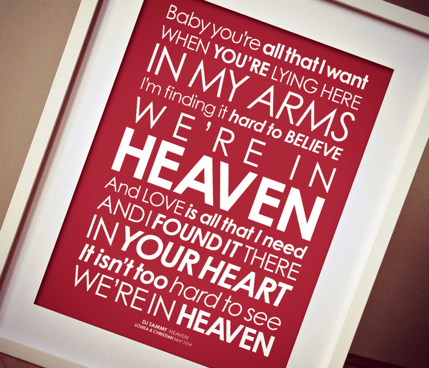 DJ Sammy Bryan Adams 'Heaven' Lyrics print. Option