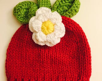 Strawberry Shortcake Hat - Newborn winter hat - Baby winter hat - Strawberry shortcake costume - Baby Strawberry Photo Outfit - Knit Baby