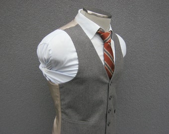 1980s Gray Pinstripe Vest / Wool Waistcoat / Wedding / Size 38 Medium Med M / 80s Vintage Gray Vest / Mens Suit Vest