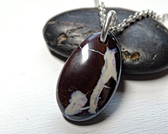 Koroit opal pendant silver, boulder opal necklace silver, Australian opal pendant, matrix opal necklace, mens opal pendant anniversary gift