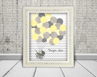 Baby Shower Guest Book Alternative Printable Digital JPG File - Guests Sign the Balloons, Baby Carriage - Gender Neutral Yellow & Gray