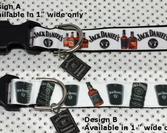 Jack Daniels Inspired Whiskey Tennessee Whiskey Bourbon themed adjustable dog collar with Jack Daniels charm LEASHES & key fob available
