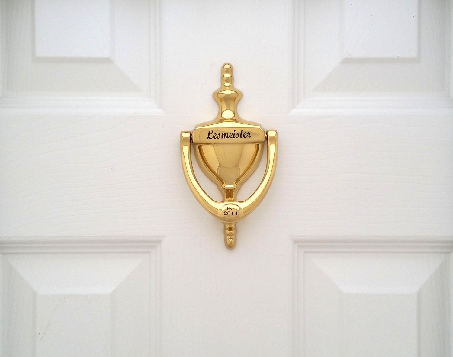 ENGRAVED DOOR KNOCKER, Personalized, Bright Brass Finish, Gift Boxed