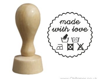MADE WITH LOVE stamp / Rubber stamp /sewing stamp / label stamp / how to wash stamp / tags stamp / handmade by stamp