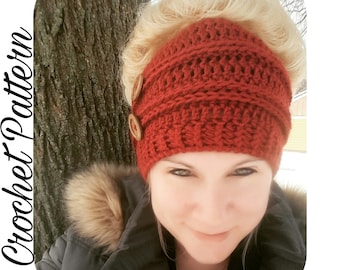 Crochet Pattern Messy Bun Beanie | Crochet Pattern Bun Hat | Top Knot Beanie Crochet Pattern | Crochet Pattern Top Knot Hat | PDF Download
