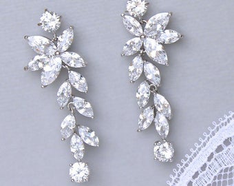 Crystal Chandelier Earrings, Leafy Drop Earrings, Crystal Bridal Earrings, Crystal Bridal Jewelry, MAXIME
