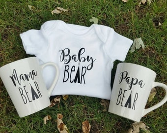 Mama bear, papa bear, and baby bear gift set. Baby shower gift, new baby gift, mug set