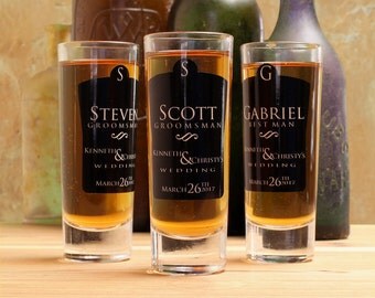 Shot Glasses Wedding, Set of 5, Black Personalized Groomsmen Gifts