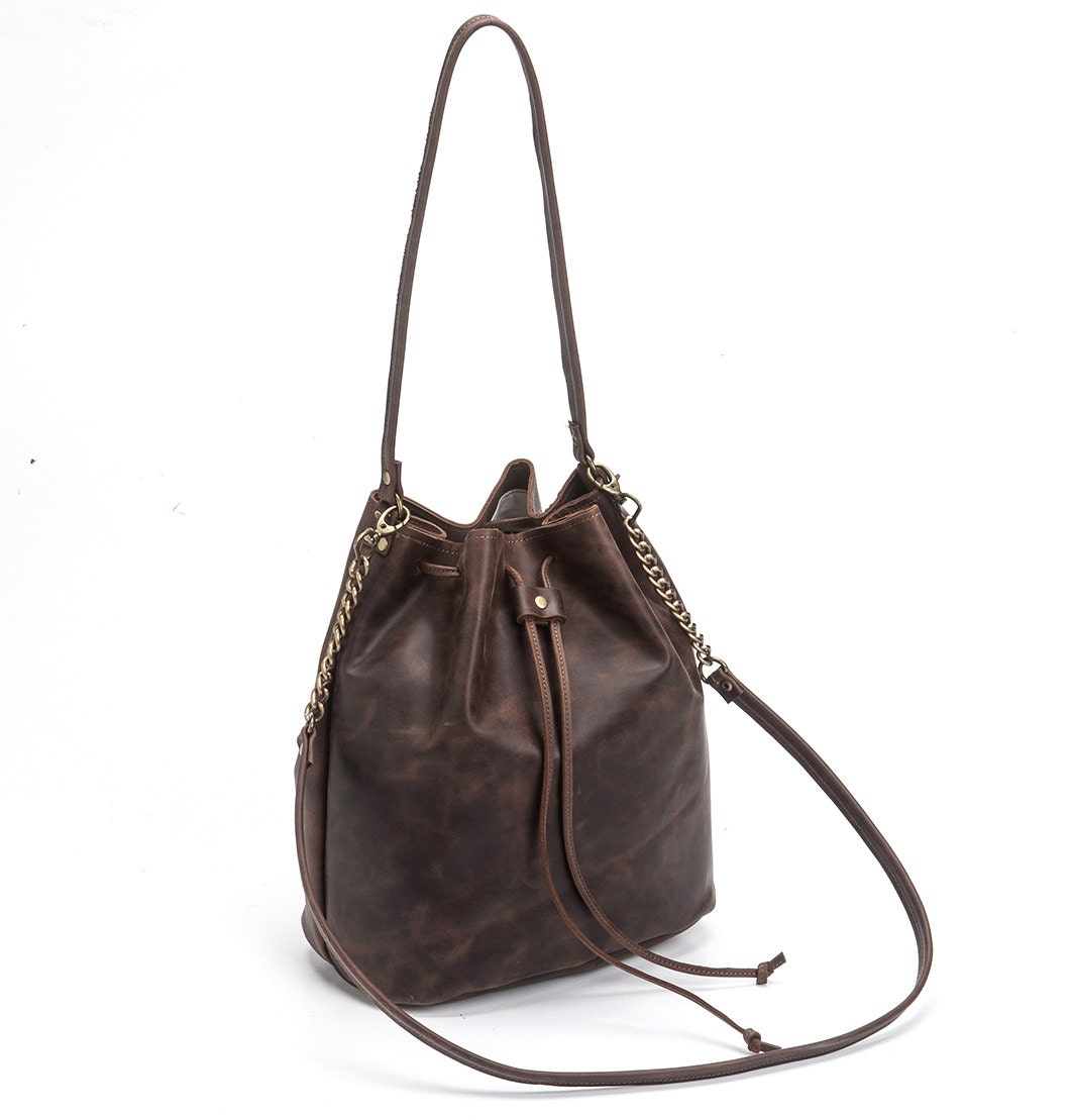 Brown leather Bucket bag Leather bucket bag Leather shoulder